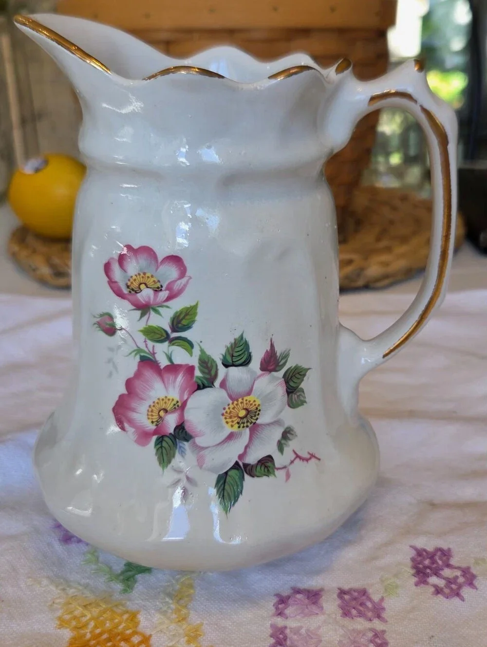 3 Pc. House of Webster Briar Rose Biscuit And Cream Set Farmhouse Granny Chic